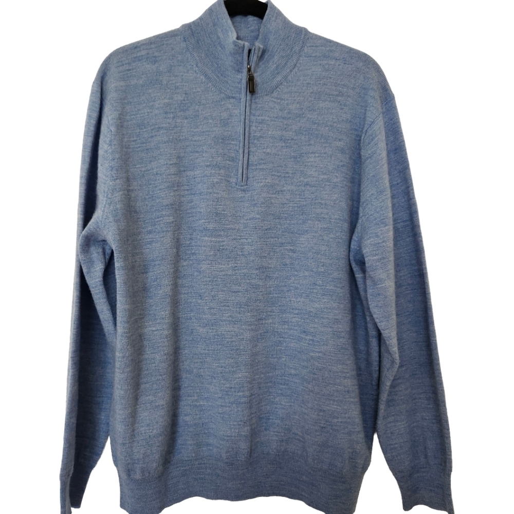 Jos A Bank Merino Wool Quarter Zip Sweater Mens XL Blue - Picture 1 of 9